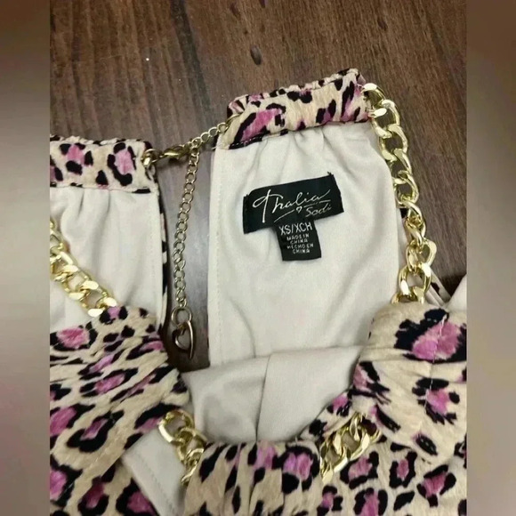 2/$12 Thalia Sodi Pantsuit XS Jumpsuit Pink Leopard Print Wide Leg Sleeveless - Picture 4 of 15